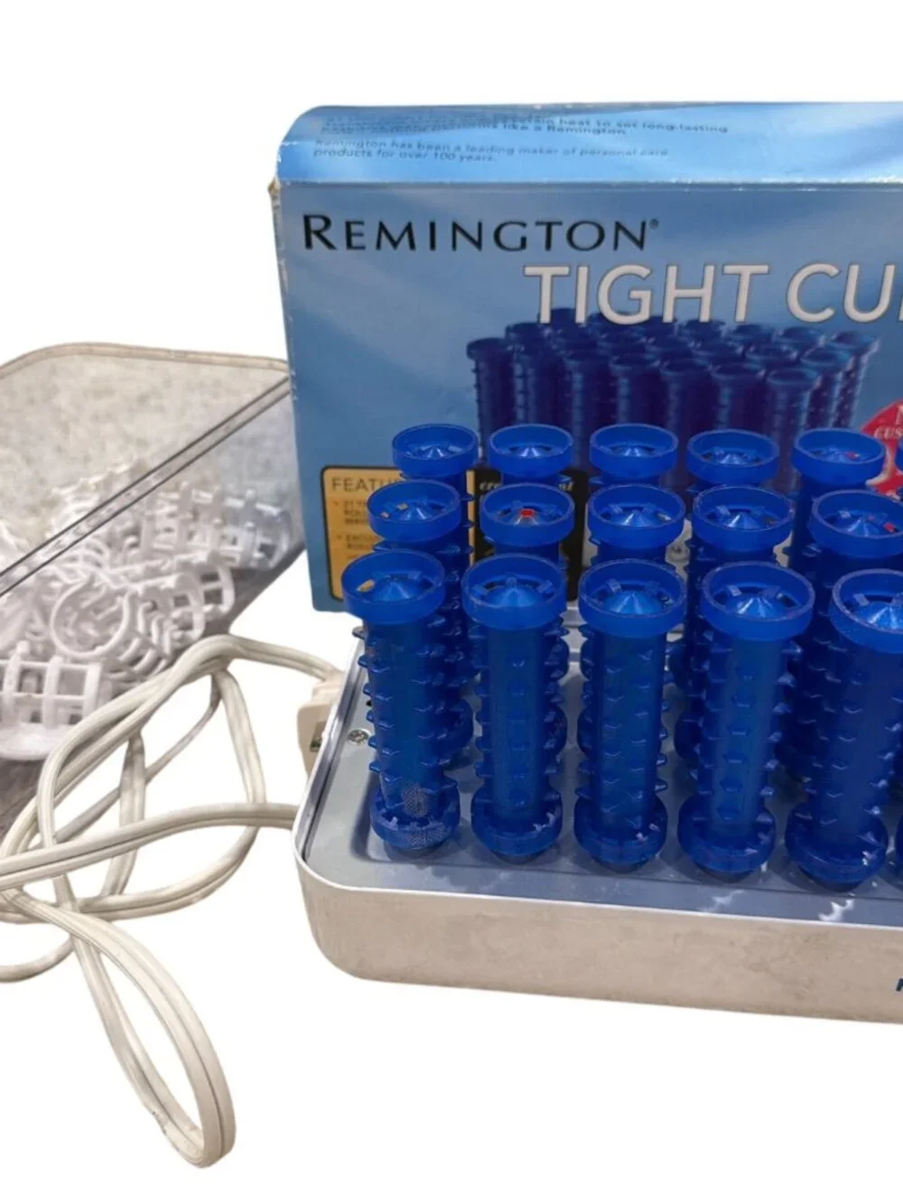 Remington Tight Curls Electric Hair Setter Rollers Set With Case Blue White